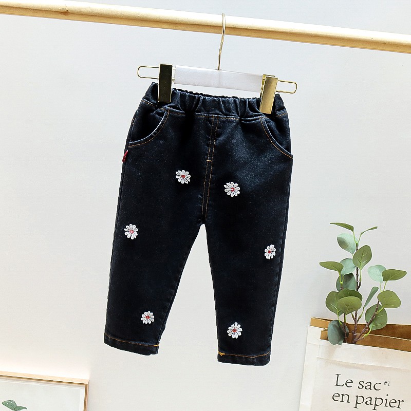 Quần Jeans Dài In Hoa Dễ Thương Cho Bé Gái