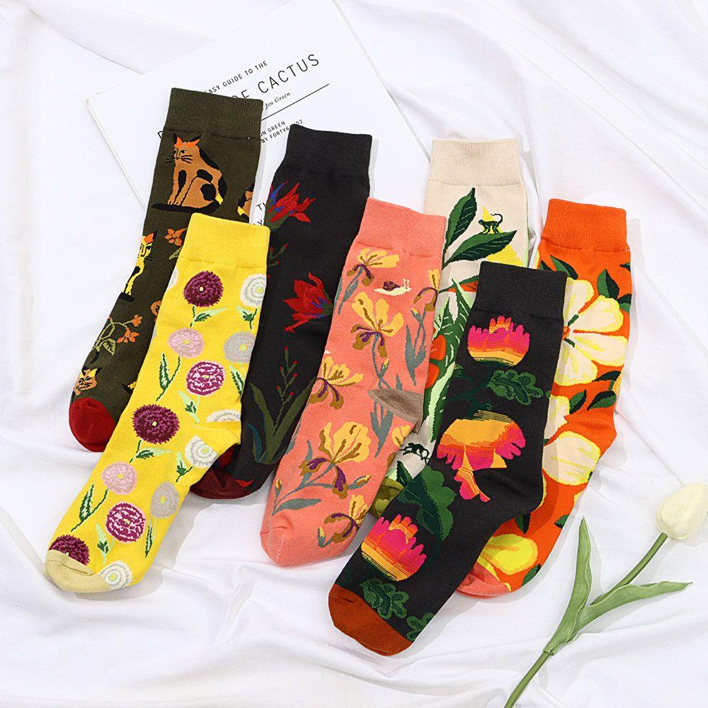 Vớ Cotton Cổ Cao In Họa Tiết OKDEALS Thời Trang Cho Nữ