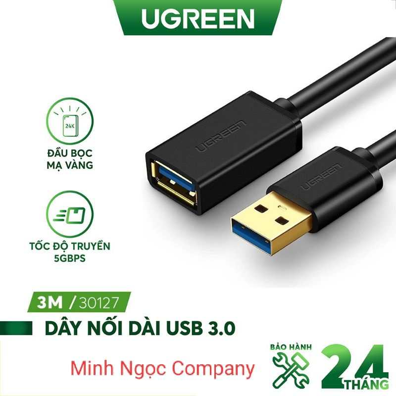 Dây nối dài USB 3.0 mạ vàng UGREEN US129 30127 dài 3m - Hàng Chính Hãng