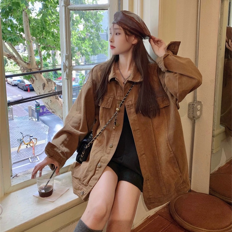 Áo Khoác Denim Dáng Rộng Thời Trang Mùa Thu Cho Nữ