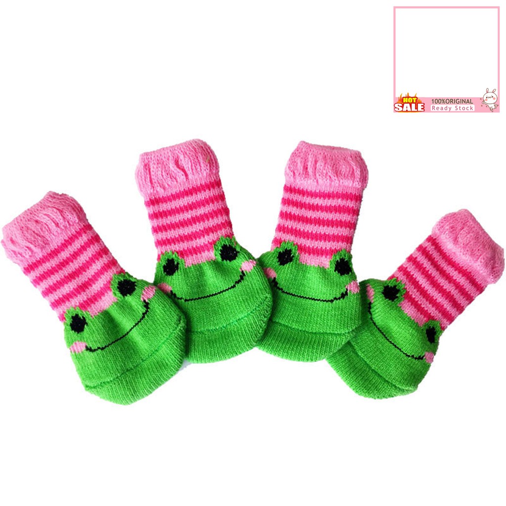 Set 4 chiếc vớ cotton chống trơn trượt họa tiết hoạt hình dễ thương dành cho thú cưng