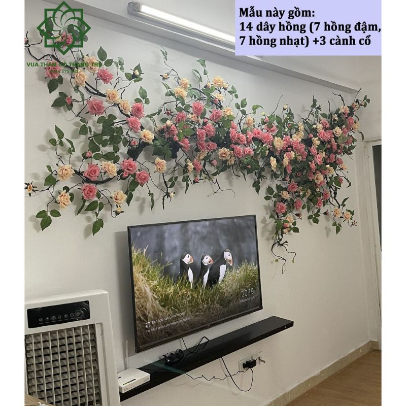 Dây hoa giả/ Dây Hồng Leo cổ dài 1,7m trang trí không gian siêu đẹp