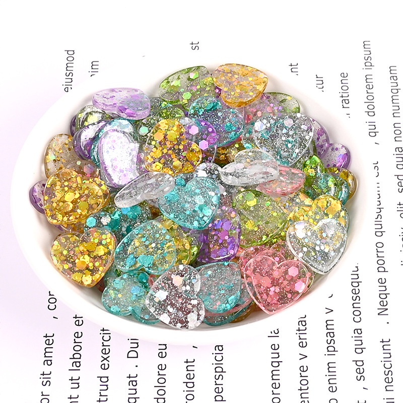 Mô hình 05 trái tim và ngôi sao đính kim tuyến bên trong dùng làm đồ thủ công trang trí handmade Charm SLime