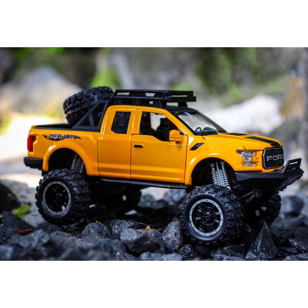 XE MÔ HÌNH FORD F150 Raptor Offroad - tỷ lệ 1:32 đúc KIM LOẠI Vàng | Xanh