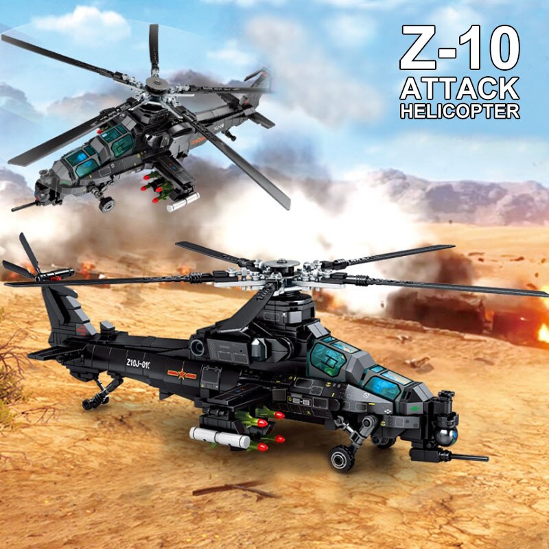 Mô hình đồ chơi giáo dục Lắp ráp Máy bay quân sự  SEMBO 202119 704Pcs Army Military Z-10 Armed Helicopter Swat Forces