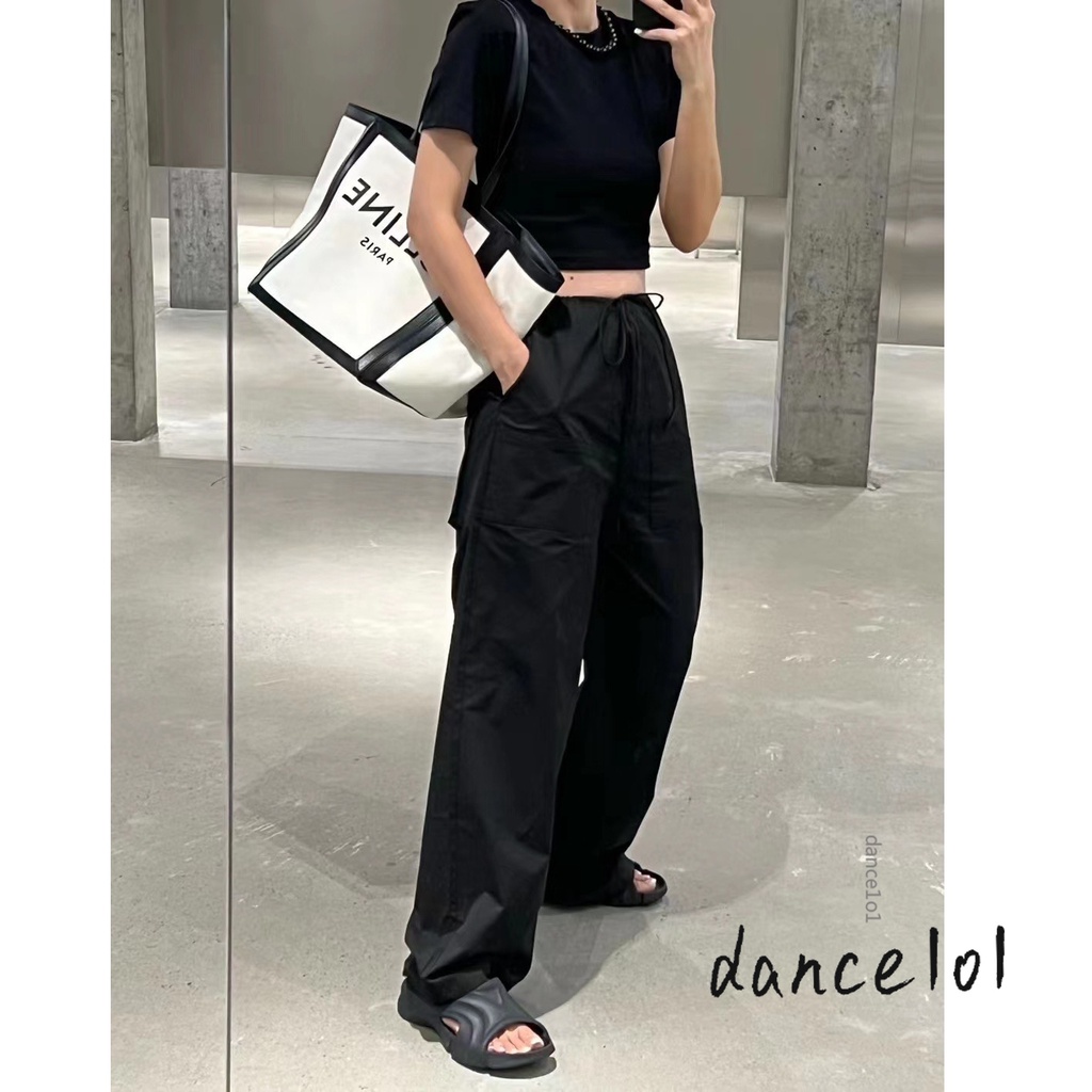 Quần Dài Ống Rộng Dây Rút Màu Sắc Trơn Phong Cách Vintage 1O1-90S