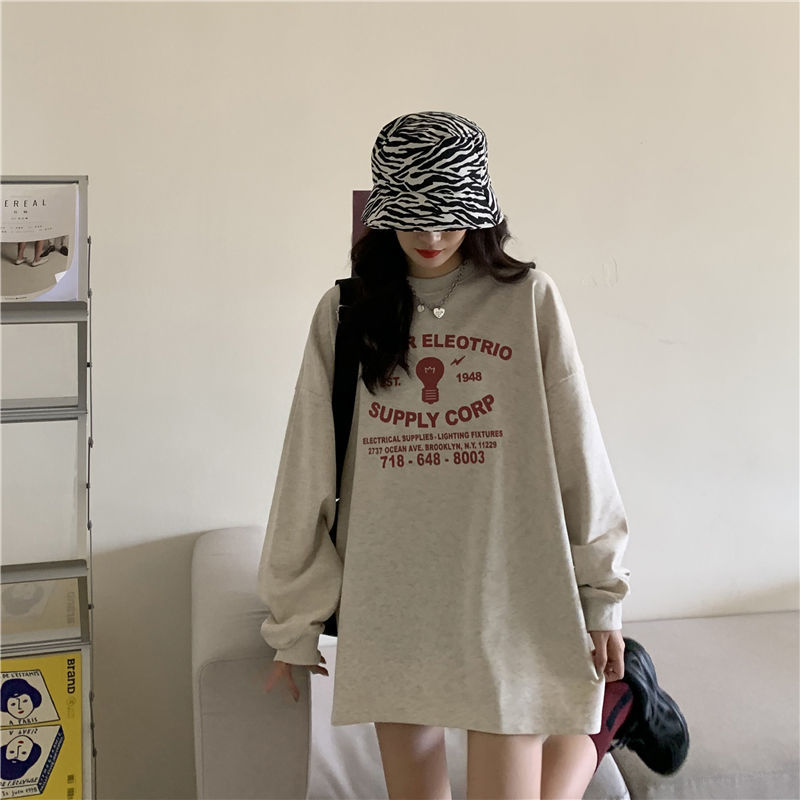 Áo Thời Trang Nhật Bản Cổ Tròn Dài Tay Dáng Suông Cho Nữ