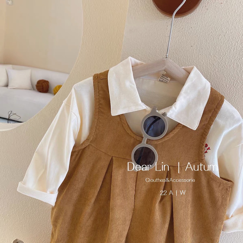 Set yếm nhung tăm nâu be cho bé gái 10-20kg