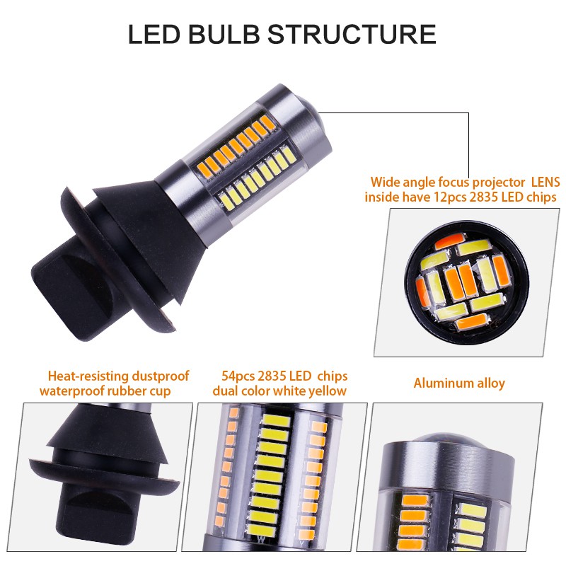 Bộ 2 Bóng Đèn led 1156 p21w ba15s py21w bau15s t20 7440 Ánh Sáng Trắng / Hổ Phách Cho Xe Hơi