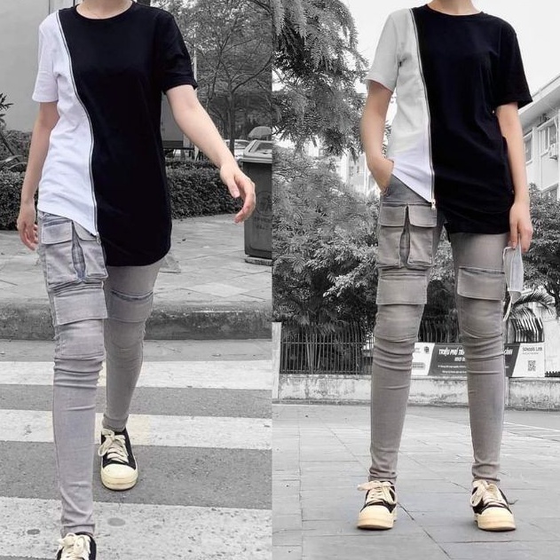 Quần jean  túi hộp lưng thun thời trang MAKVN