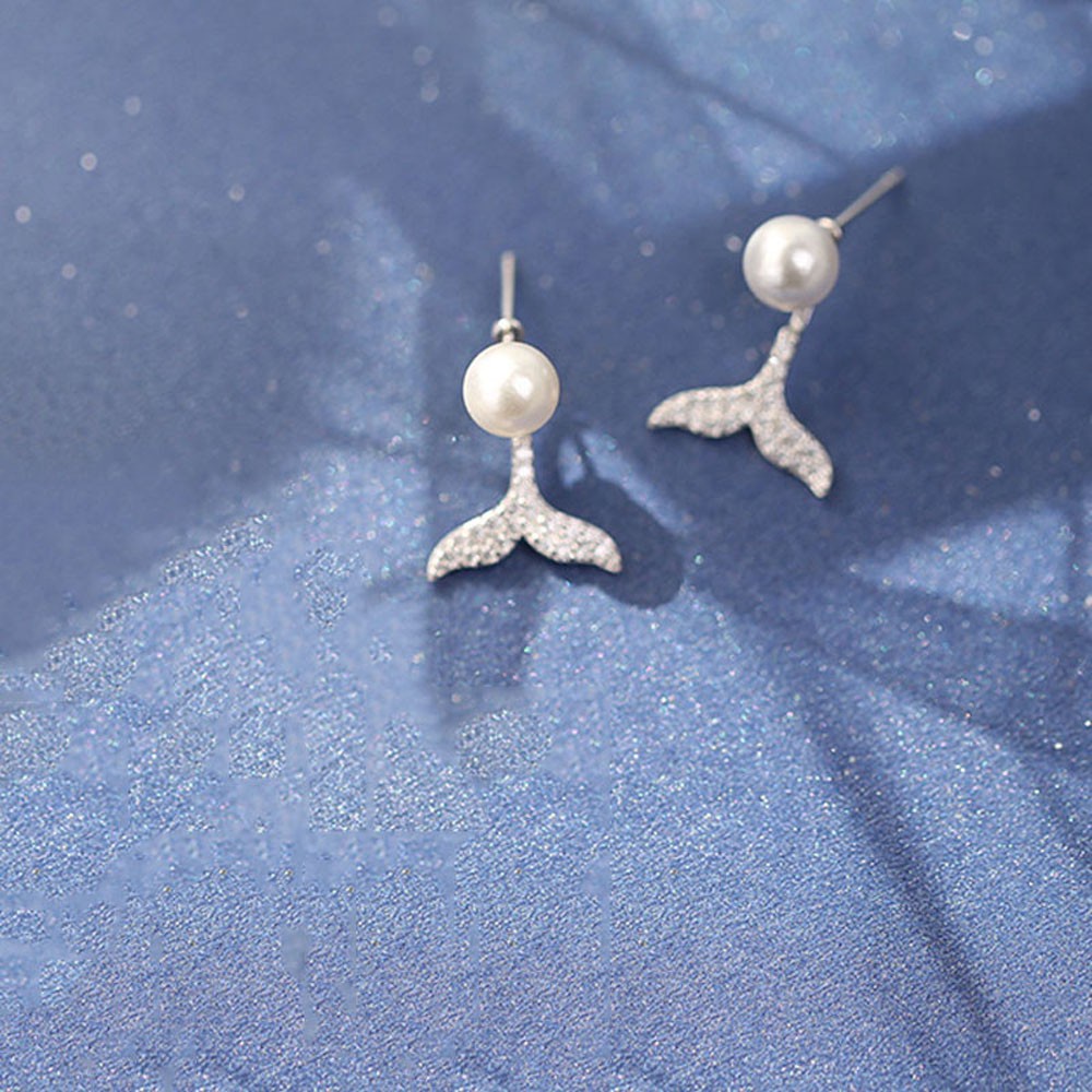 Bông Tai Xỏ Lỗ Hình Đuôi Cá Đính Ngọc Trai Giả Thời Trang Hàn Quốc Cho Nữ 925