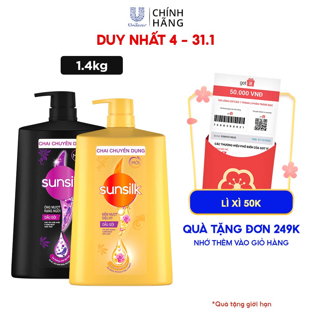 Dầu gội Sunsilk 1.4kg giúp tóc mềm mượt ngát hương với dưỡng chất thiên nhiên