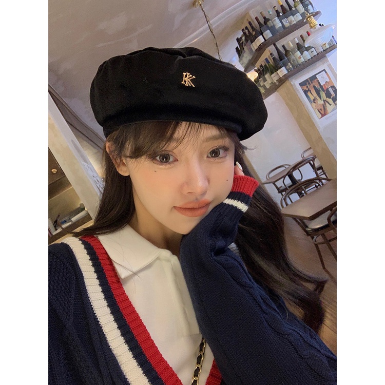 Mũ Beret Năm 2021 Phong Cách Hàn Quốc Màu Đen Bằng Vải Nhung Thời Trang Thu Đông Cho Nữ