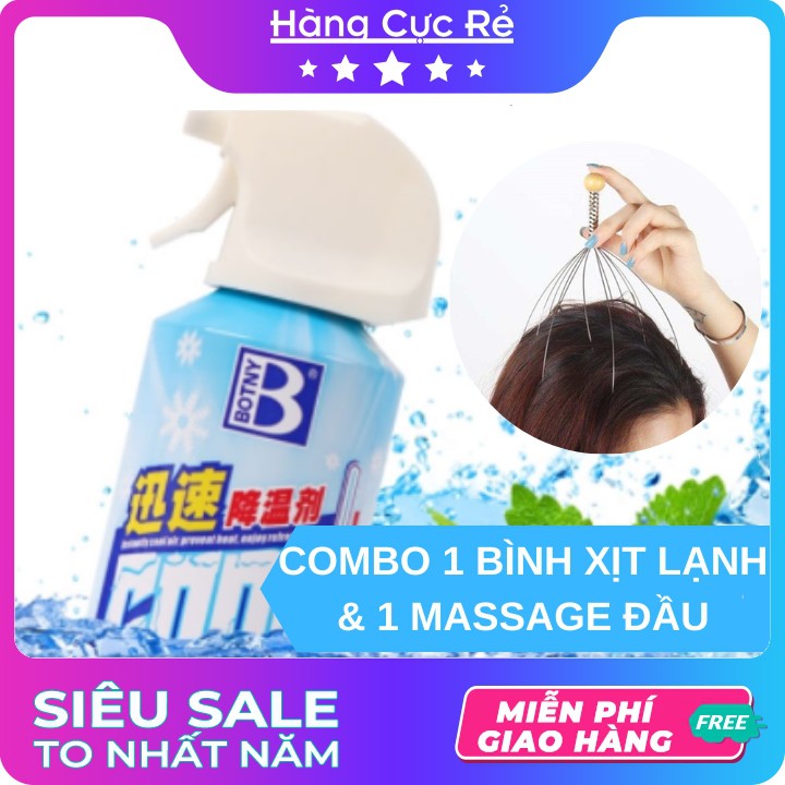 Combo 1 Bình xịt làm mát khử mùi cơ thể, chăm sóc chấn thương + 1 Cây Massage đầu thư giản giảm stress-Shop Hàng Cực Rẻ