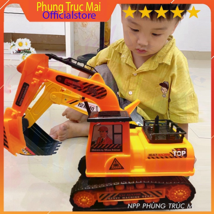 Đồ chơi trẻ em xe máy xúc xoay 360 có tay điều khiển khớp múc, chạy bánh đà cho bé
