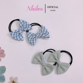 Set cột tóc nơ caro cho bé - chính hãng nhà hoa