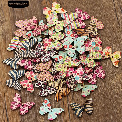 Set 50 nút áo gỗ 2 lỗ hình bướm chuyên dùng cho thợ may