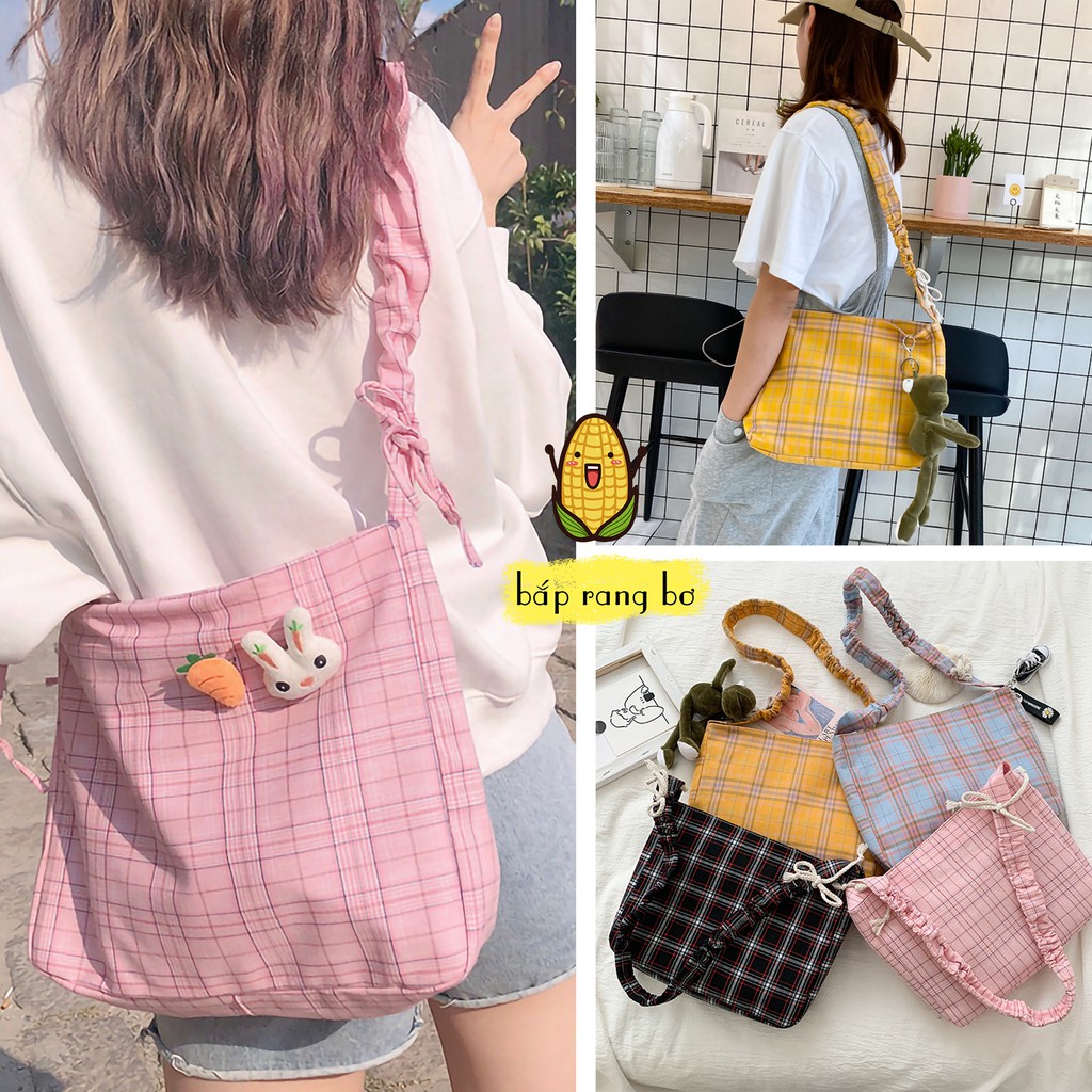 TÚI TOTE ĐEO VAI ĐEO CHÉO DÂY RÚT CARO [CÓ KHÓA &amp; TÚI CON] - VẢI CANVAS - PHONG CÁCH ULZZANG - ĐỂ ĐƯỢC SÁCH A4