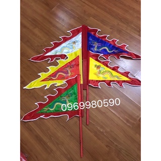 Bộ cờ hầu/cờ lệnh ngũ hành thêu rồng 2 mặt