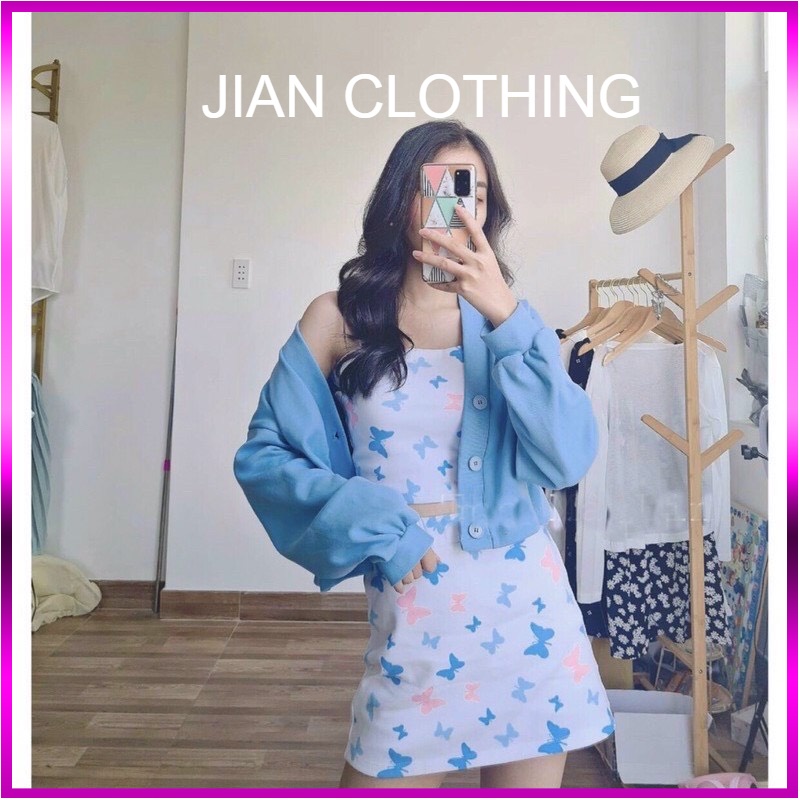 Bộ Áo Cardigan Kèm Áo Váy Hình Bướm Set Trang Phục Áo 2 Dây Kèm Áo Khoác Mỏng Nữ Jian Clothing