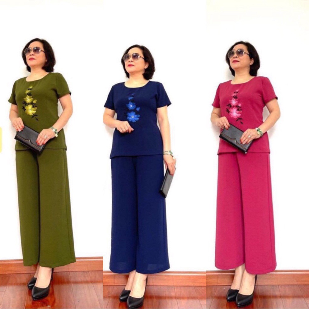 ◆☽✓Đồ Bộ lứa tuổi trung niên Cho Mẹ ngắn tay quần dài mặc ở nhà Vải Đũi Cao Cấp, trang phục