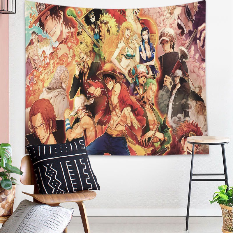Thảm treo tường, thảm trang trí hình one piece, Tranh vải decor phòng tặng kèm móc treo và miếng dán giá rẻ