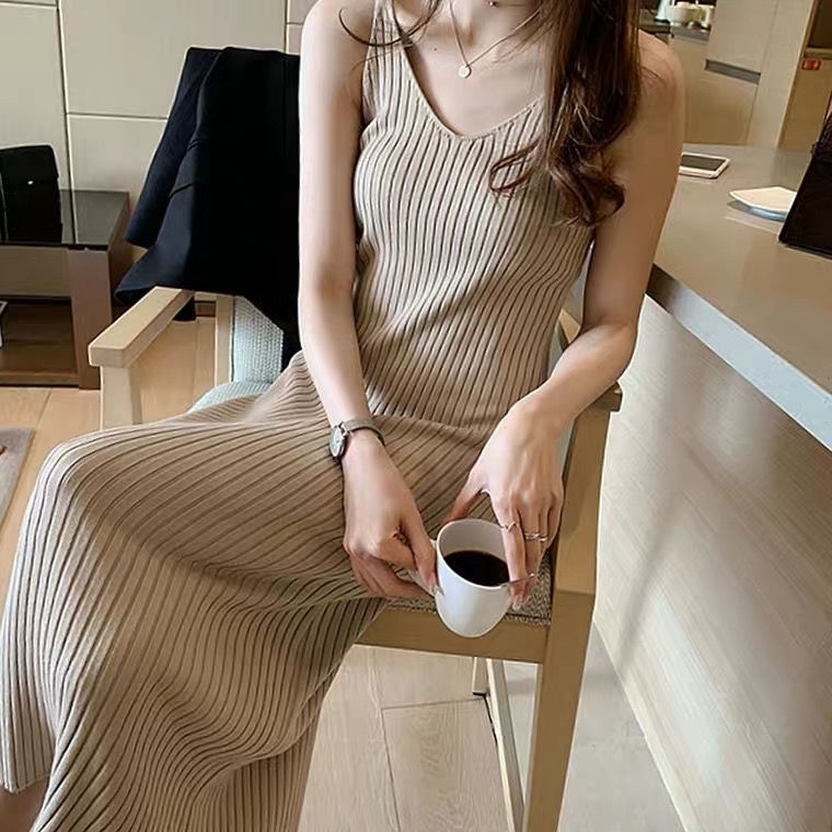 Đầm midi dệt kim hai dây plus size