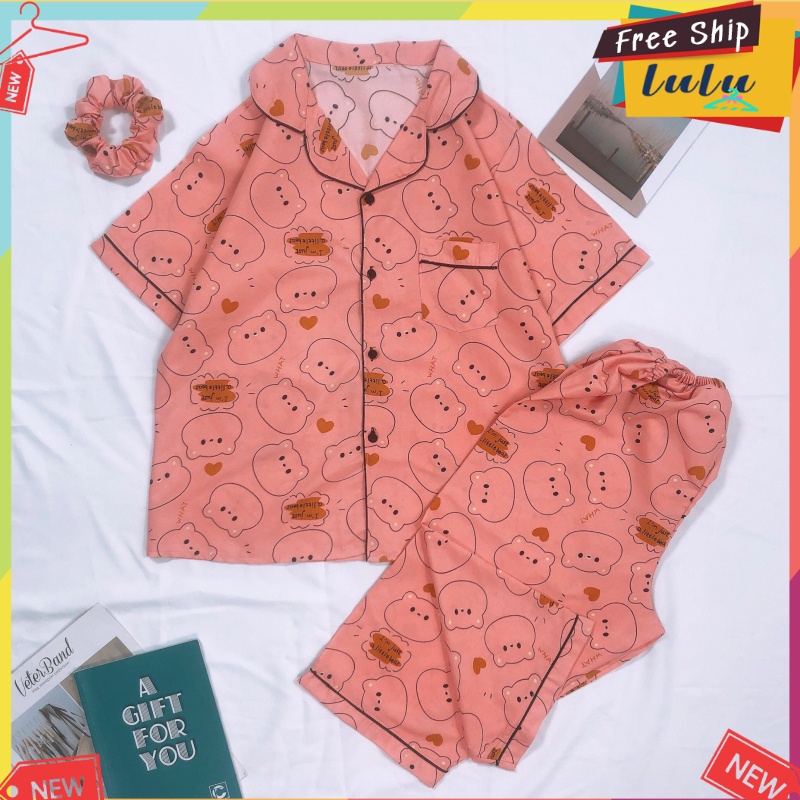 Pijama kate thái lửng freesize dưới 62kg Lulu Shop, đồ bộ mặc nhà nữ áo cộc quần lửng ngố.