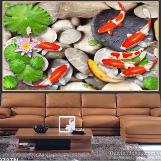 Tranh Dán Tường 3D, Giấy Dán Tường Cá Koi Kích Thước 120 x 80 Phù Hợp Mọi Nhu Cầu