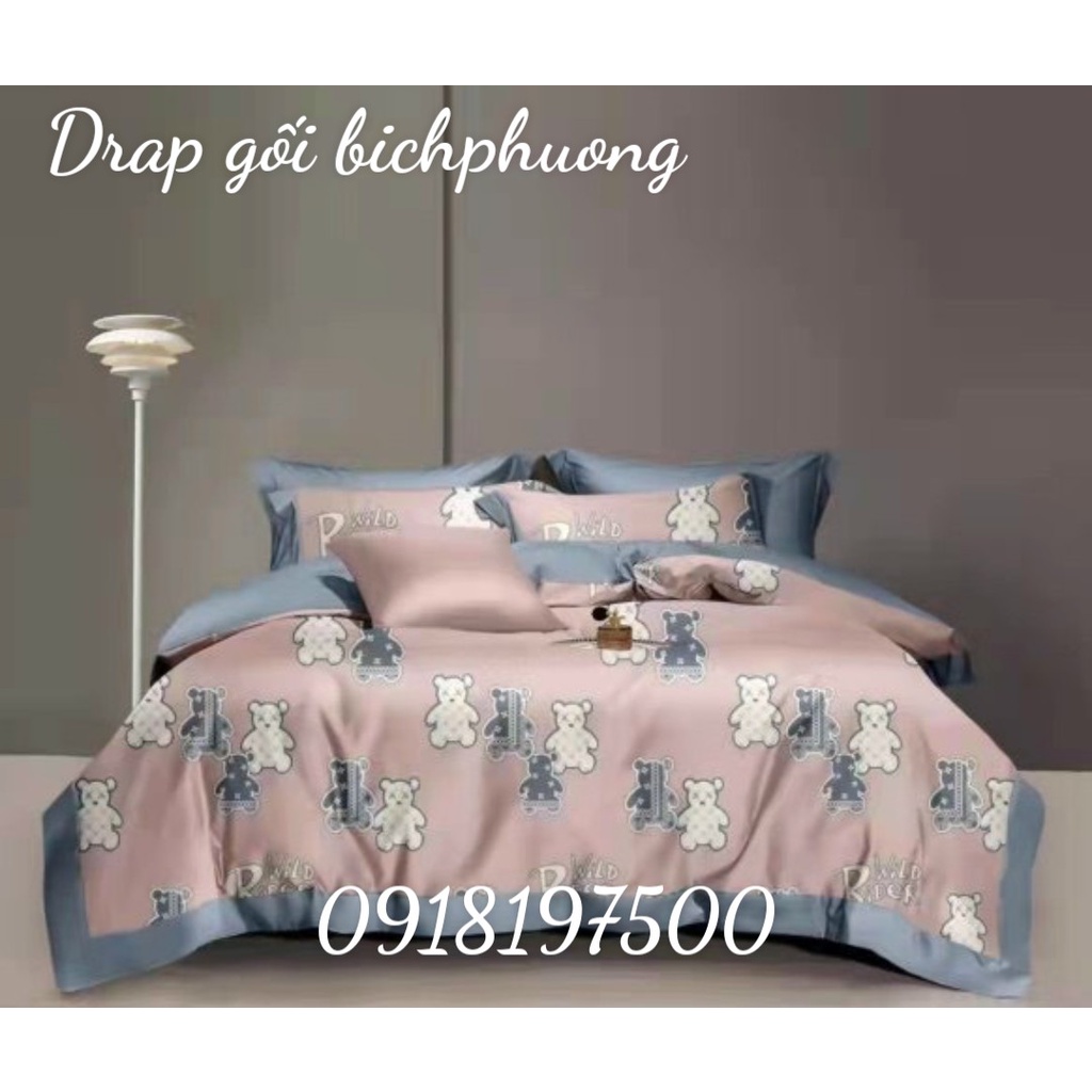 Bộ drap gối Tencel vải nhập Hàn Quốc đỉnh cao mát , mềm mại 4 MÓN { drap và 3 áo gối}