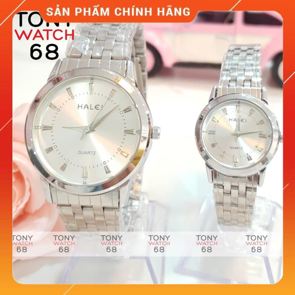 Hot!!! Đồng hồ cặp đôi nam nữ Halei mặt trắng dây da kim loại chính hãng Tony Watch 68 giá re