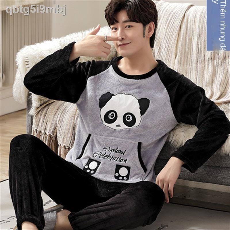 Đồ ngủ của nam giới mùa đông dày thêm nhung san hô phim hoạt hình thanh niên thu và flannel phục vụ tại