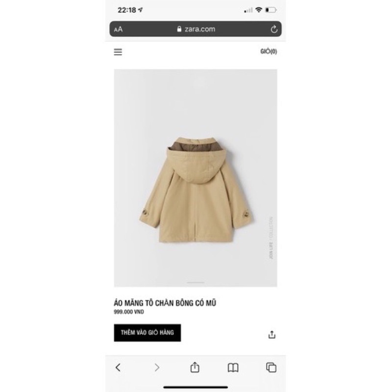 Áo măng tô chần bông có mũ cho bé