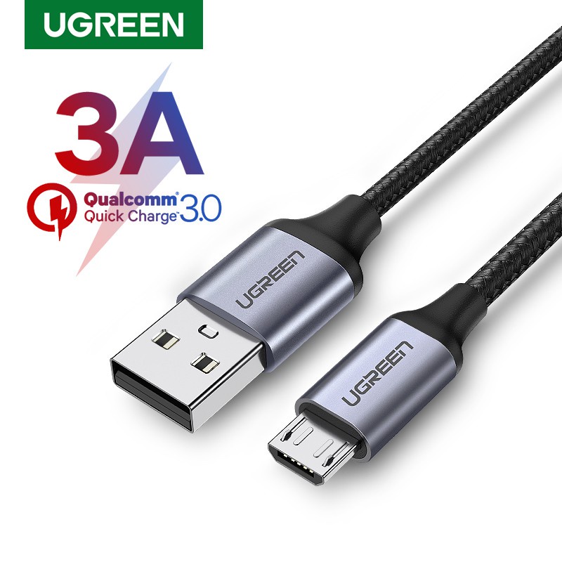 Cáp sạc và truyền dữ liệu Micro USB Ugreen 0.25- 3M, sạc nhanh QC 3.0 3A 5V, dây dù, bảo hành 18 tháng