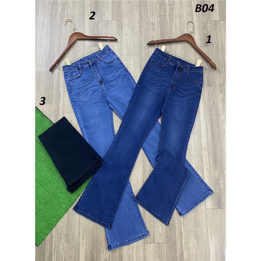 Quần jean nữ loe dài trơn có size đại phom co giãn B04