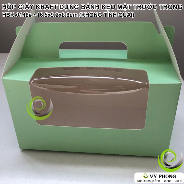 HỘP GIẤY CRAFT ĐỰNG BÁNH KẸO MẶT TRƯỚC TRONG SUỐT GIẤY KRAFT / TRẮNG ĐỰNG BÁNH KEM BÁNH CUỘN CÓ QUAI XÁCH HBK-0148