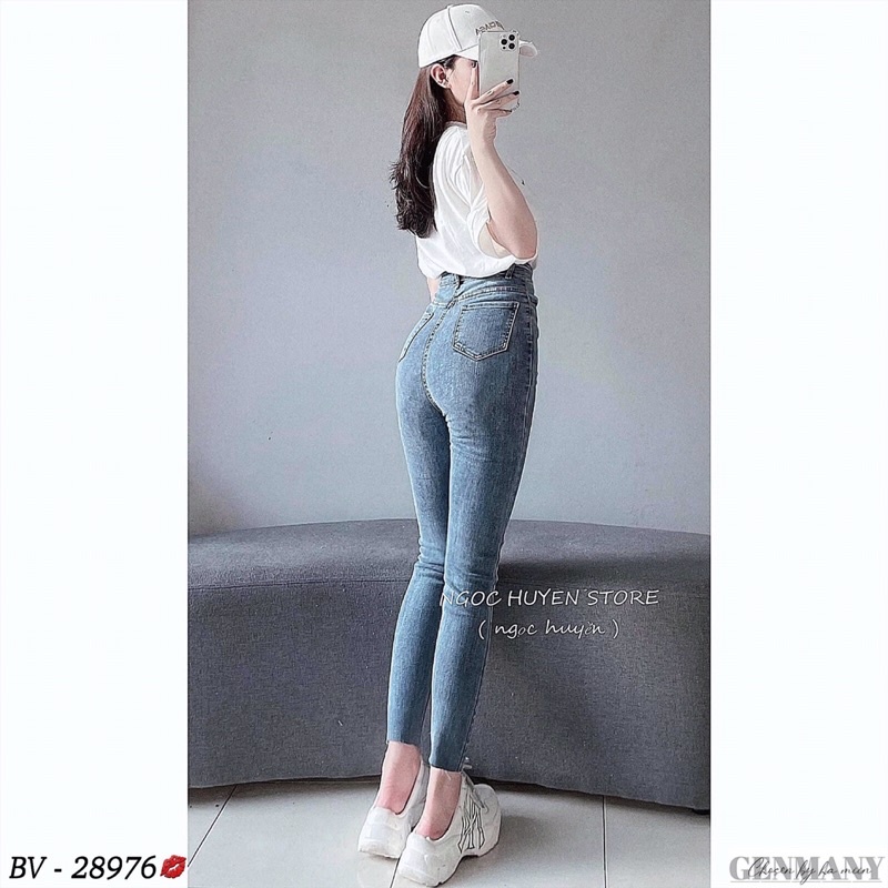 Quần bò cạp cao đai da tôn dáng siêu đỉnh