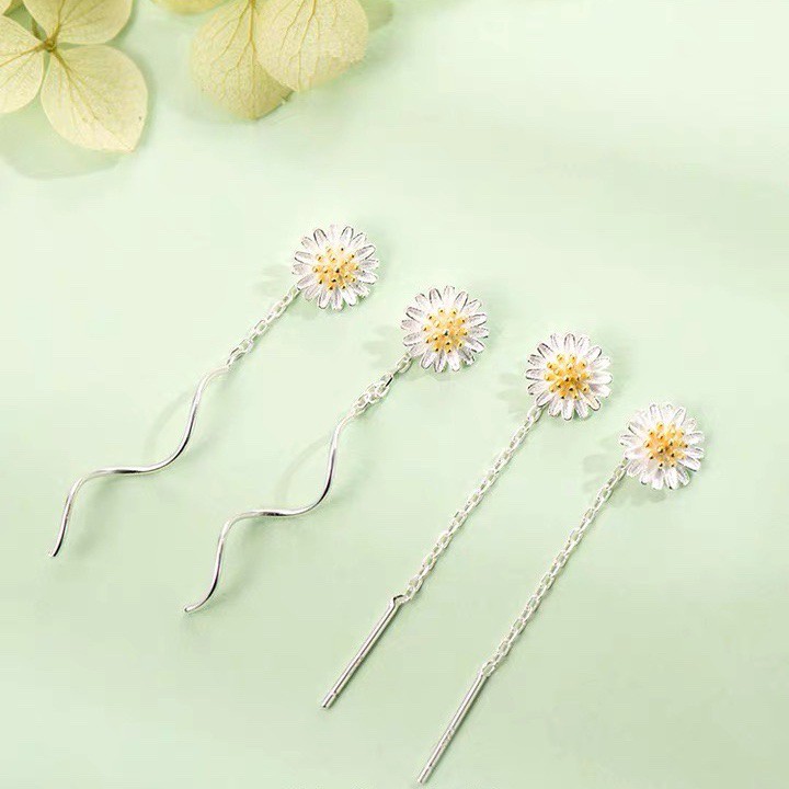 Khuyên Tai Bạc S925 Nữ Cúc Hoạ Mi Thả Dài Thanh Lịch Mon Lilas - K204009