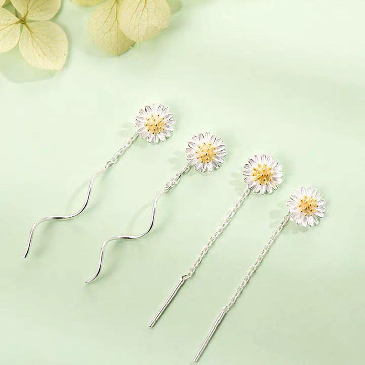 Khuyên Tai Bạc S925 Nữ Cúc Hoạ Mi Thả Dài Thanh Lịch Mon Lilas - K204009