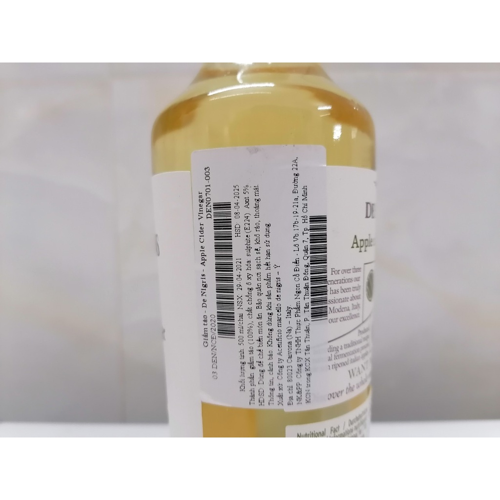 [500ml] GIẤM TÁO [Italia] DE NIGRIS Apple Cider Vinegar (cff-hk)