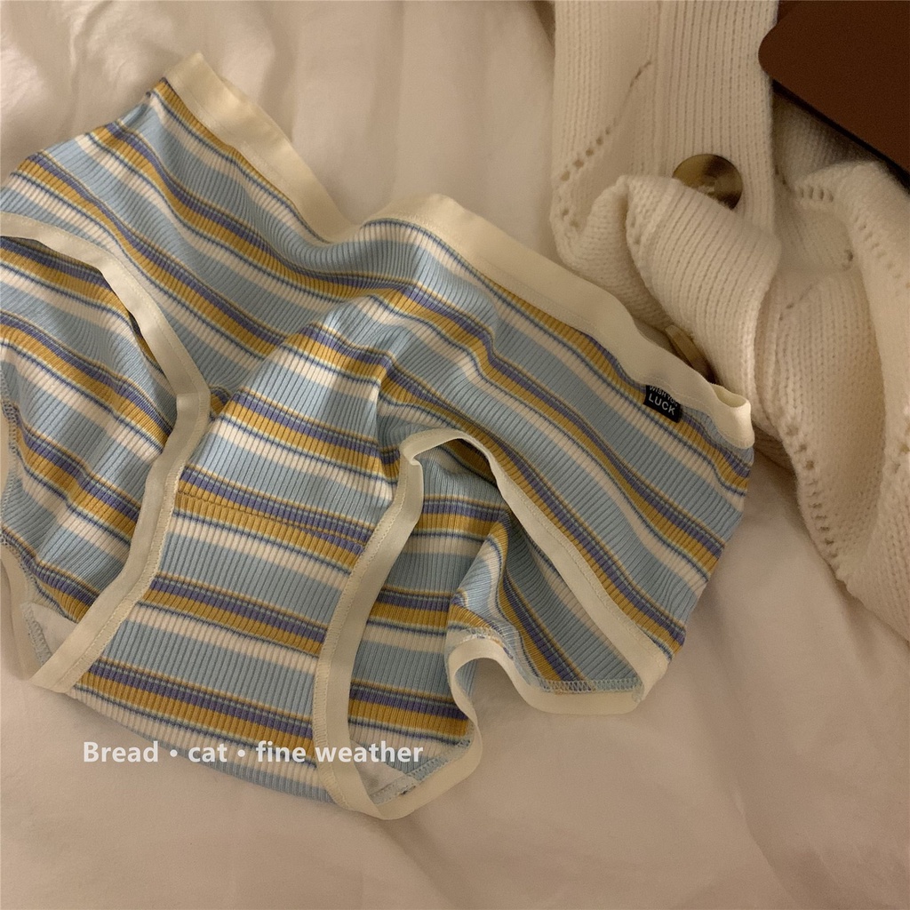 Quần Lót cotton Mềm Mại Lưng Vừa Thoáng Khí Kẻ Sọc Cầu Vồng Phong Cách Nhật Bản Cho Nữ