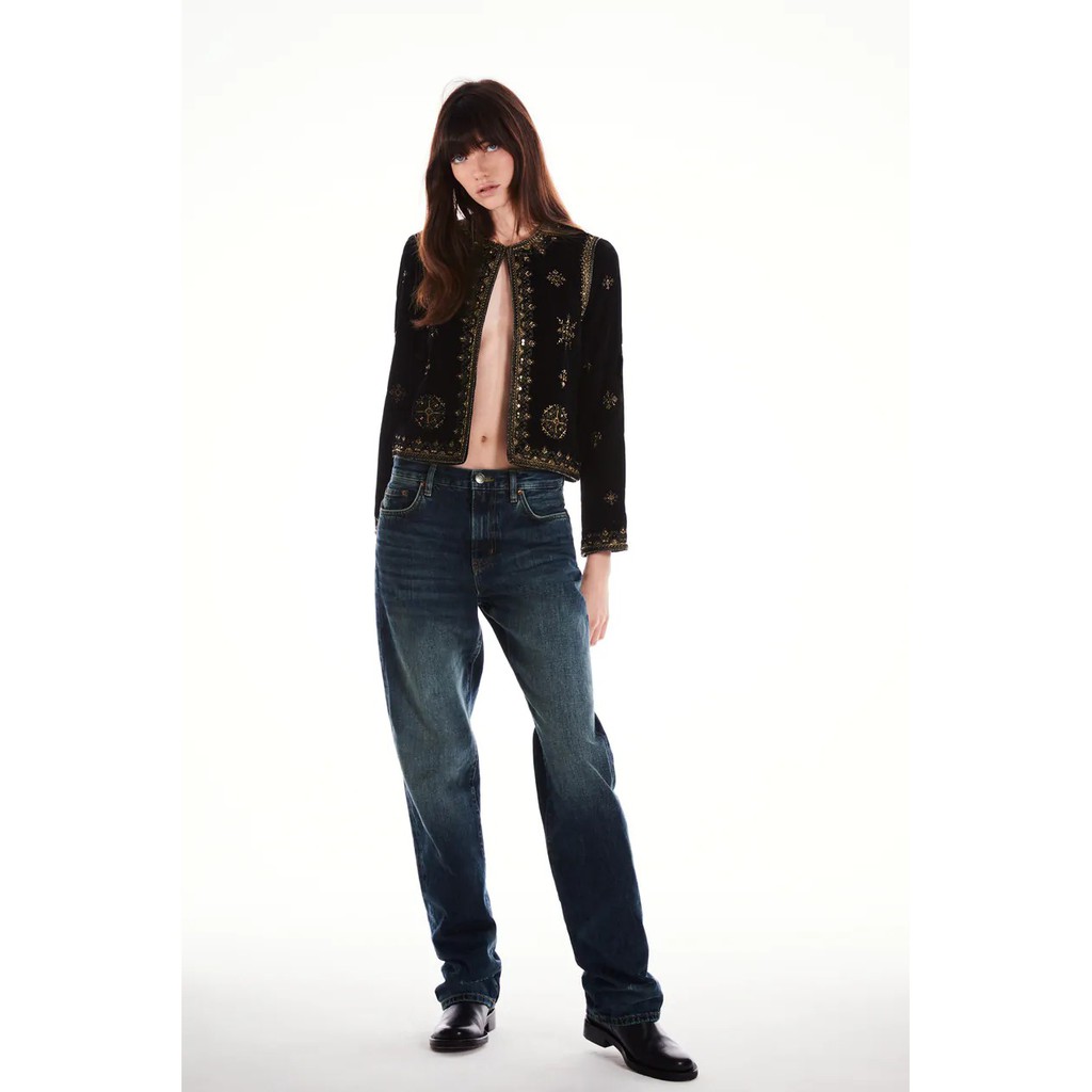 ÁO KHOÁC NHUNG ZRA NỮ THÊU HỌA TIẾT MÀU ĐEN - 6895/243