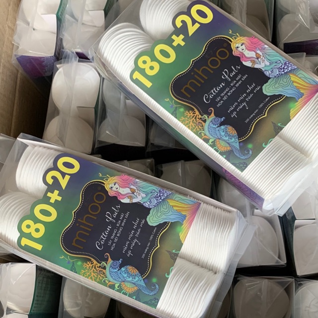 BÔNG TẨY TRANG MIHOO 200 miếng - 100% Cotton mềm mịn