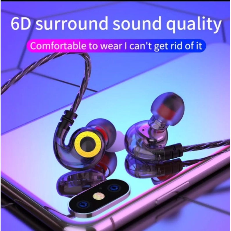 Tai nghe chơi game thể thao 6D chống mồ hôi giắc cắm 3.5mm dành cho Samsung /Xiaomi/ Huawei /Oppo/Vivo