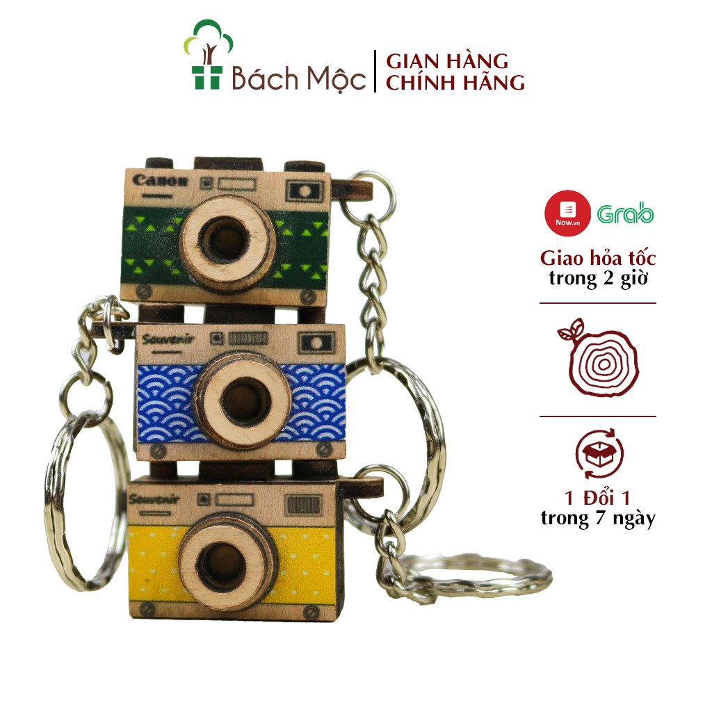 Móc Khóa Gỗ 3D Máy Ảnh BÁCH MỘC Họa Tiết Dễ Thương Nhiều Mẫu Mã