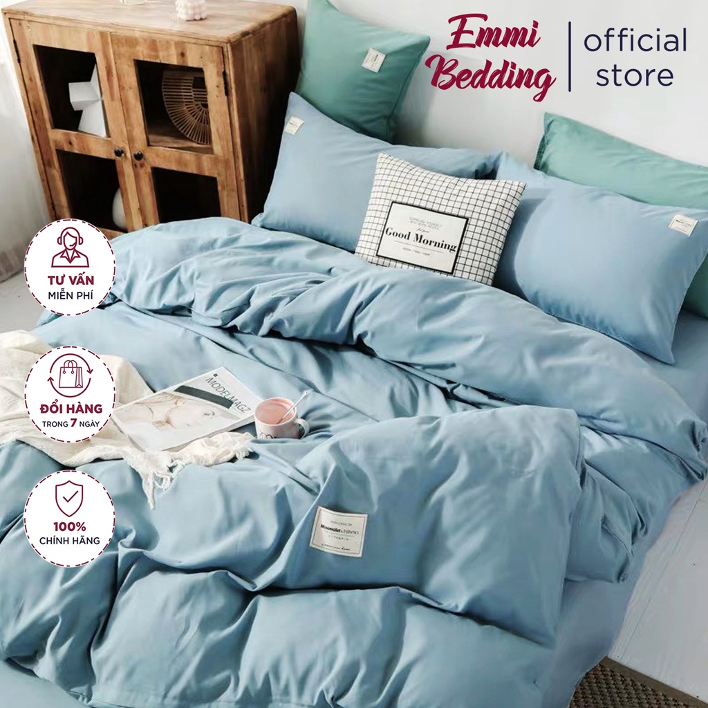 Bộ Chăn Ga Gối Cotton TC Emmibedding cao cấp - Xanh da trời full