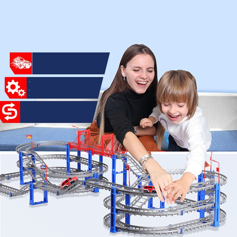 ĐỒ CHƠI TRẺ EM BỘ ĐỒ CHƠI LẮP GHÉP ĐƯỜNG RAY Ô TÔ VÀ TÀU LƯỢN 3 TÂNG