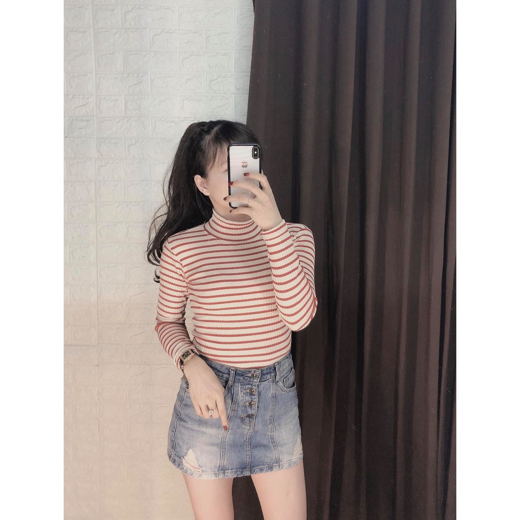 Áo Sọc Body Cổ Lọ Tay Dài