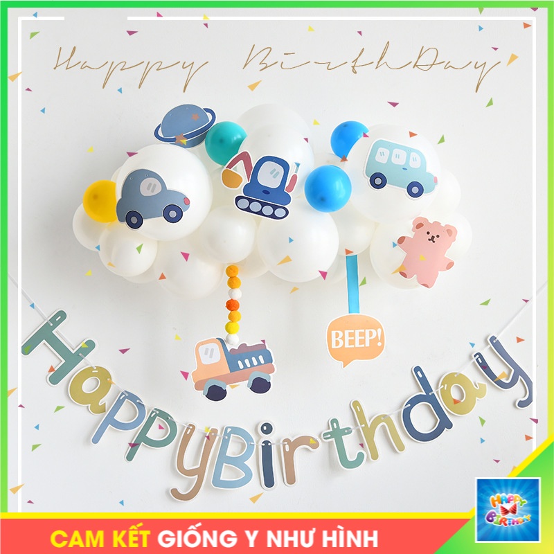 Set trang trí sinh nhật Handmade tone INS, bộ bóng sinh nhật trang trí tại nhà cực đơn giản, CK y hình (Tặng Bơm + Keo)