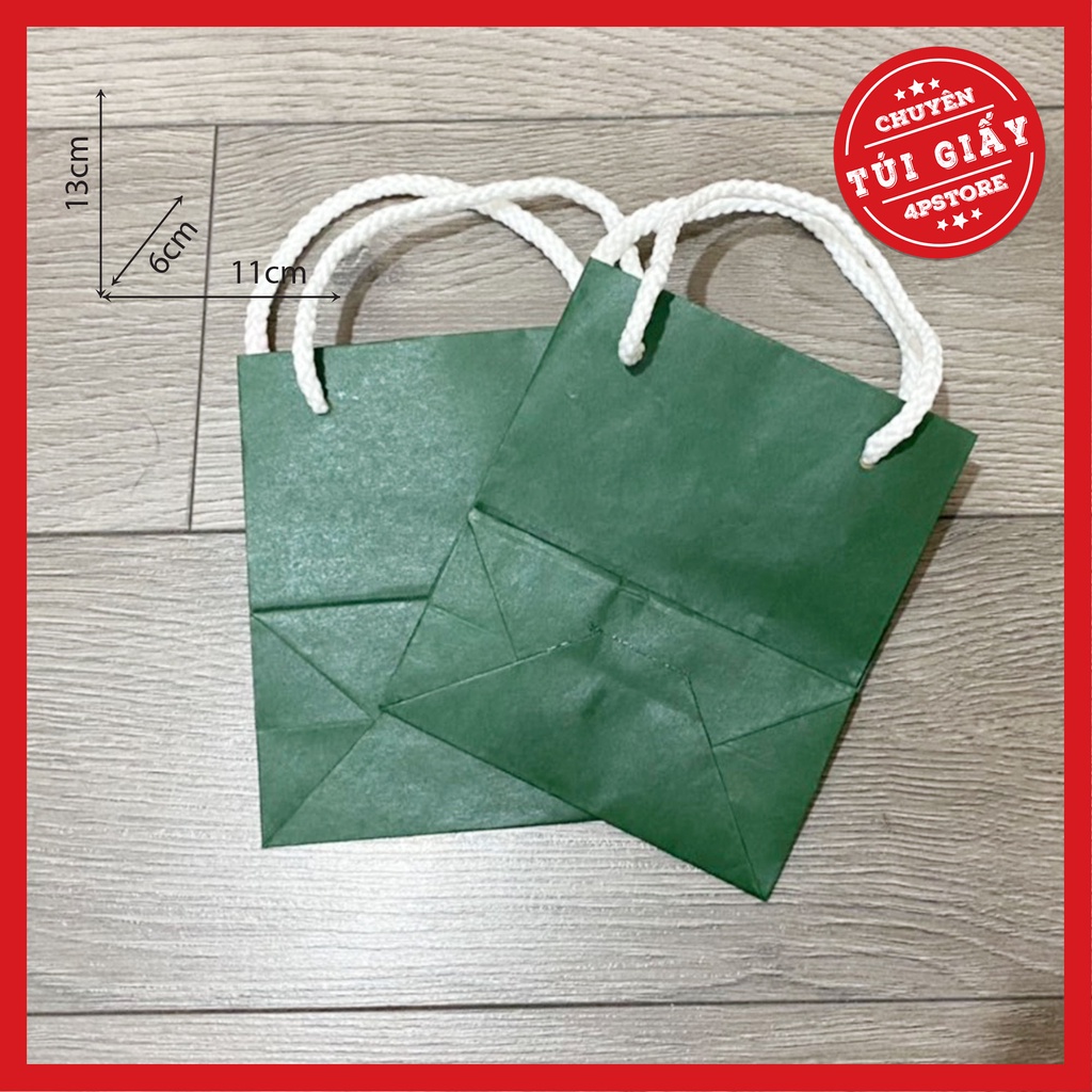10 TÚI GIẤY XANH LÁ ĐẬM QUAI DÙ 11 X 13 X 6 CM